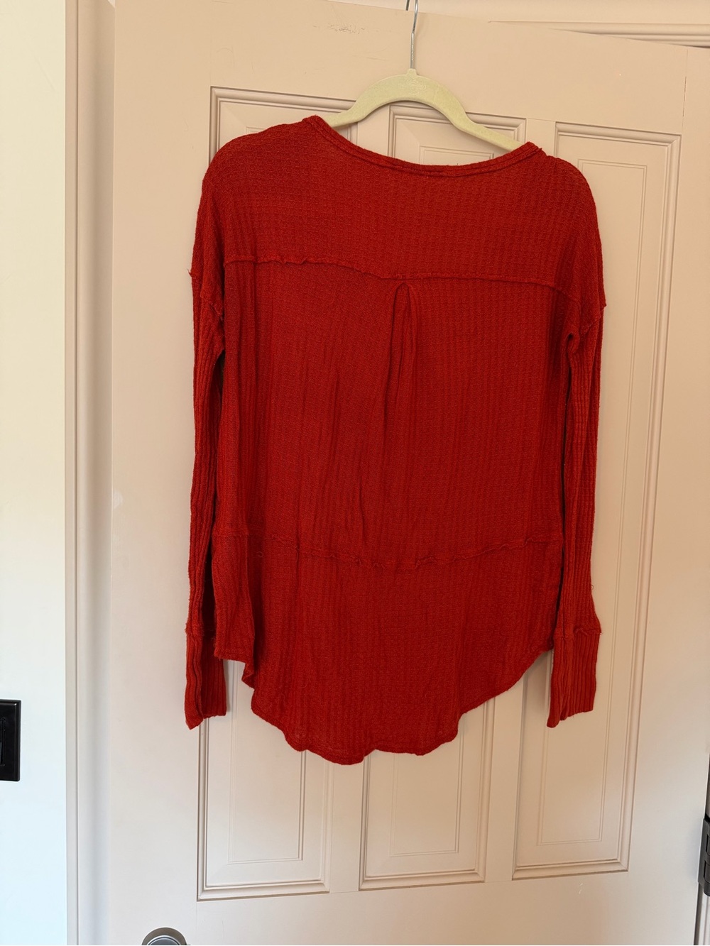 Women's Red Waffle Henley Long-Sleeve Top - Picture 3 of 3